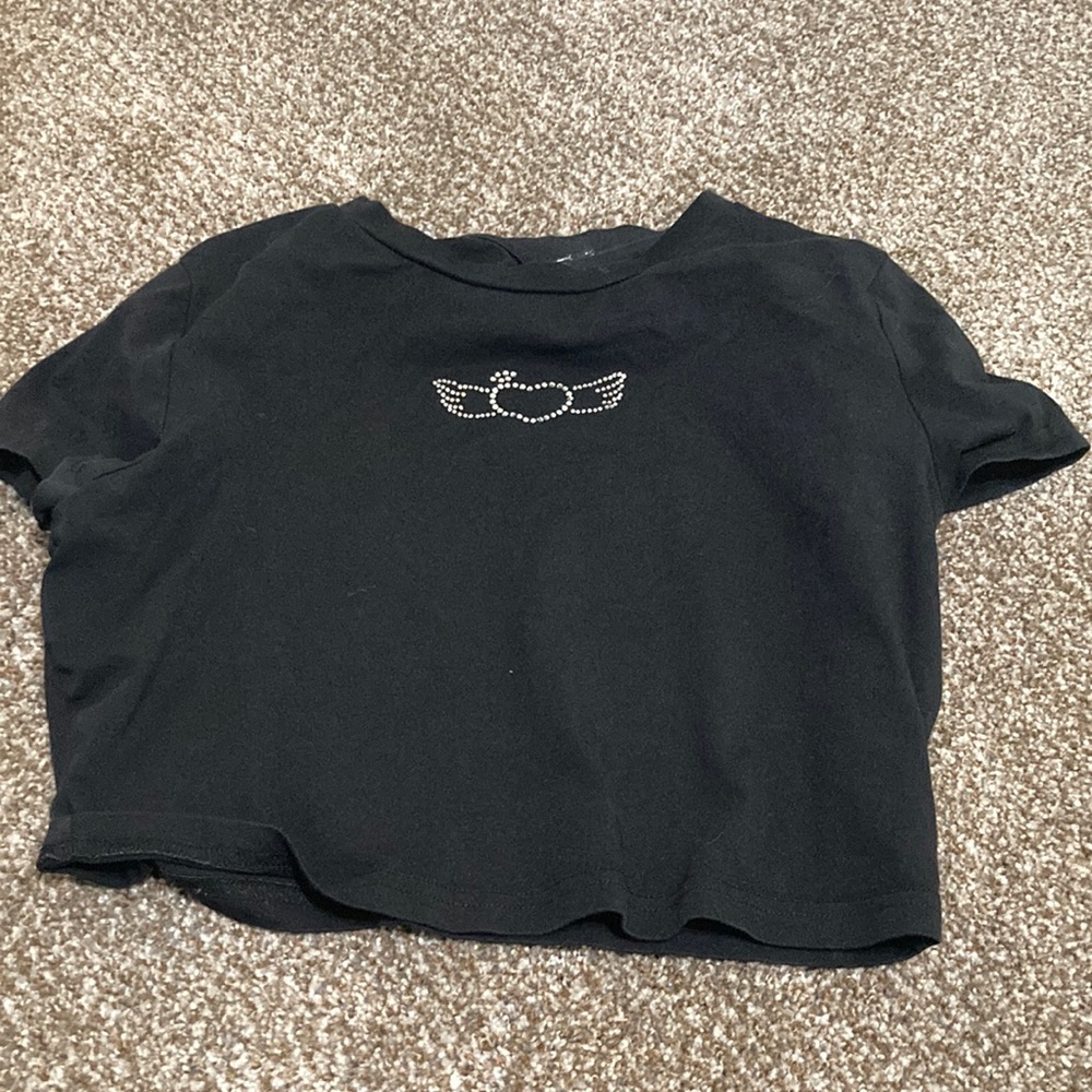 Shien black cropped top with silver ringtones